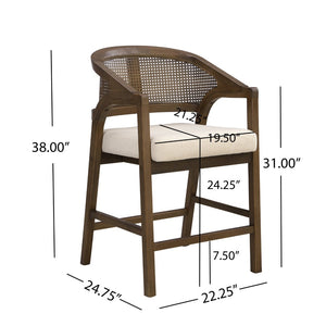 English Elm Wooden Rubberwood Counter Stools with Woven Rattan Back Mid Century Set of Two Beige,Walnut N771P257313T