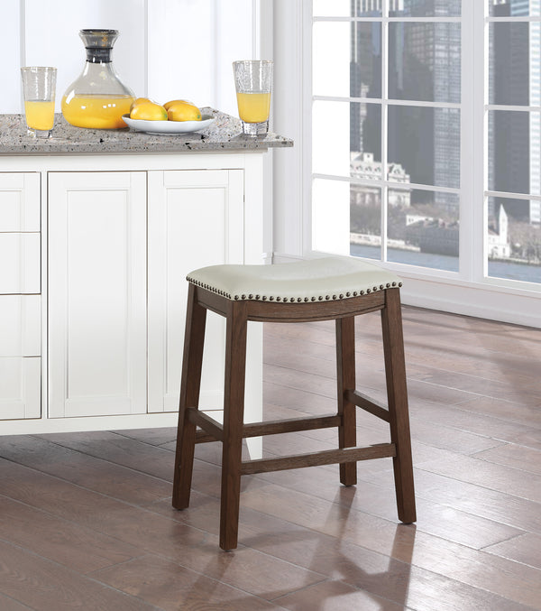 OSP Home Furnishings 24" Saddle Stool - Set of 2 Cream / Dark Walnut