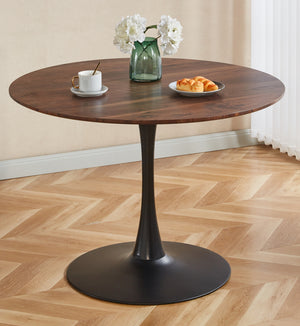 English Elm 42.1"WOOD Walnut Tulip Table - Midcentury 42" Round MDF Top Pedestal Dining Table for 4-6 People W234P370306