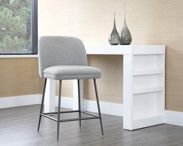 Sunpan Kelty Counter Stool - Chic Boucle Fabric Seat with Elegant Gold Stainless Steel Legs for Dining Space Gunmetal / Soho Grey