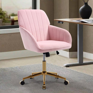 English Elm Ty Ergonomic Velvet Swivel Office Chair - Plush Memory Foam Comfort, Stylish Baby-Pink Design, Durable W2311P295811-GIGA