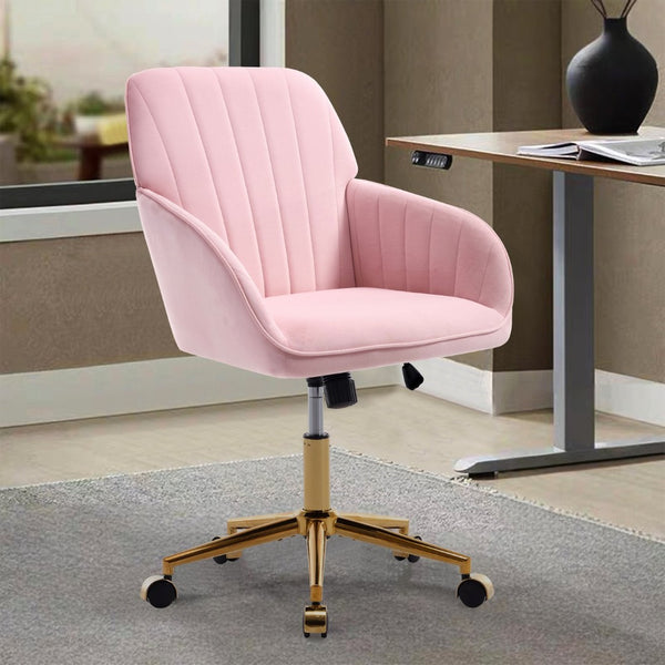English Elm Ty Ergonomic Velvet Swivel Office Chair - Plush Memory Foam Comfort, Stylish Baby-Pink Design, Durable W2311P295811-GIGA