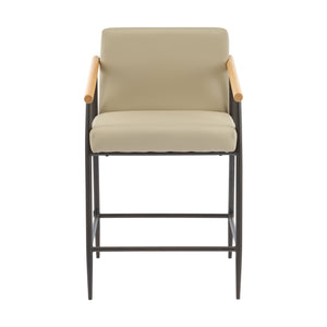 English Elm Christopher Knight Home® - Counter Stool Mid-Century Modern Set of 2 with Metal Frame, Soft Cushions & Solid Wood Armrests Espresso,khaki N771P247153V