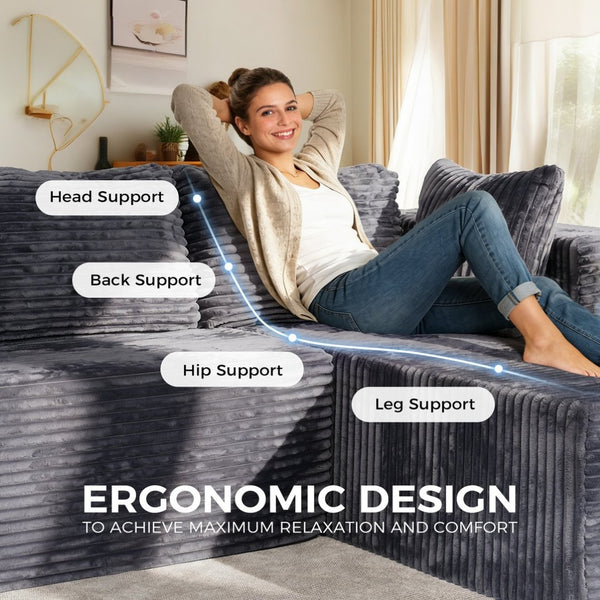 English Elm 100" Corduroy L-shaped Sectional with Deep Foam Seats Modular Living Room Couch T5880S00007
