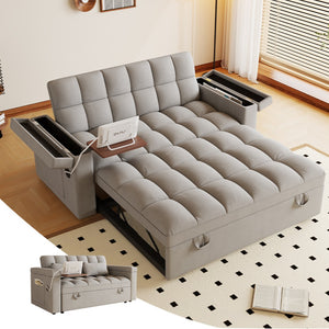 English Elm 65-inch Velvet Convertible Sleeper Sofa with Usb Port Storage Armrests Adjustable Back Light Gray W2564S00116