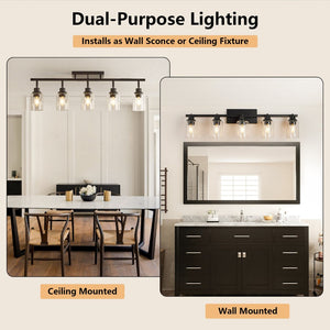 English Elm 5-light Matte Black Track Fixture Rotatable Spotlights with Clear Glass Shades for Kitchen W1340P456179