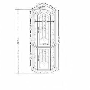 English Elm Lighted Corner Curio Cabinet With Adjustable Shelves & Tempered Glass - Elegant Oak Display Piece W1758P300132