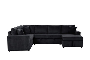 English Elm Rinaldo Corduroy Sleeper Sectional with Storage Chaise and Pocket Coil Cushions Black B2749S00280