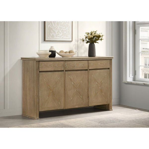 English Elm Dreydon Oak Veneer Sideboard with Reeded Panels Felt Drawers and Adjustable Shelves B062P440063