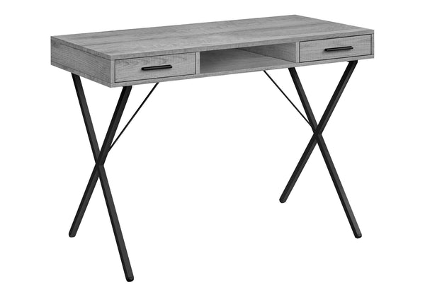 English Elm Computer Desk For Home Office - Modern Grey Laminate, Black Metal Design, Left/Right Setup & Drawers B2710P219953