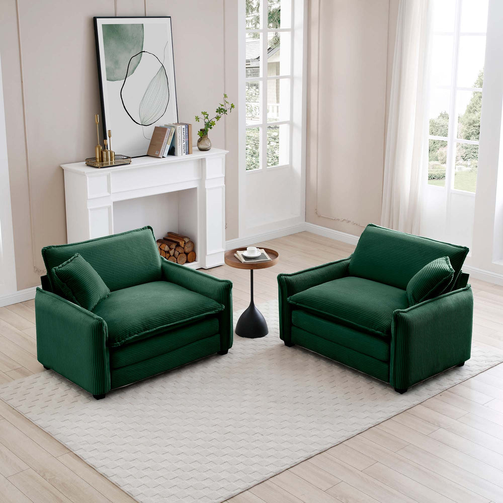 English Elm Green Corduroy Deep-Seated Sofa Set with Memory Foam, Retro Chic, Plush Armrests, Versatile Seating W714S00724