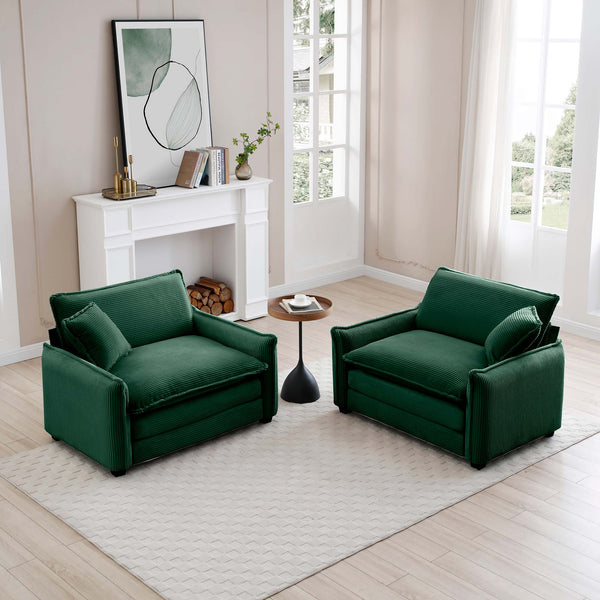 English Elm Green Corduroy Deep-Seated Sofa Set with Memory Foam, Retro Chic, Plush Armrests, Versatile Seating W714S00724
