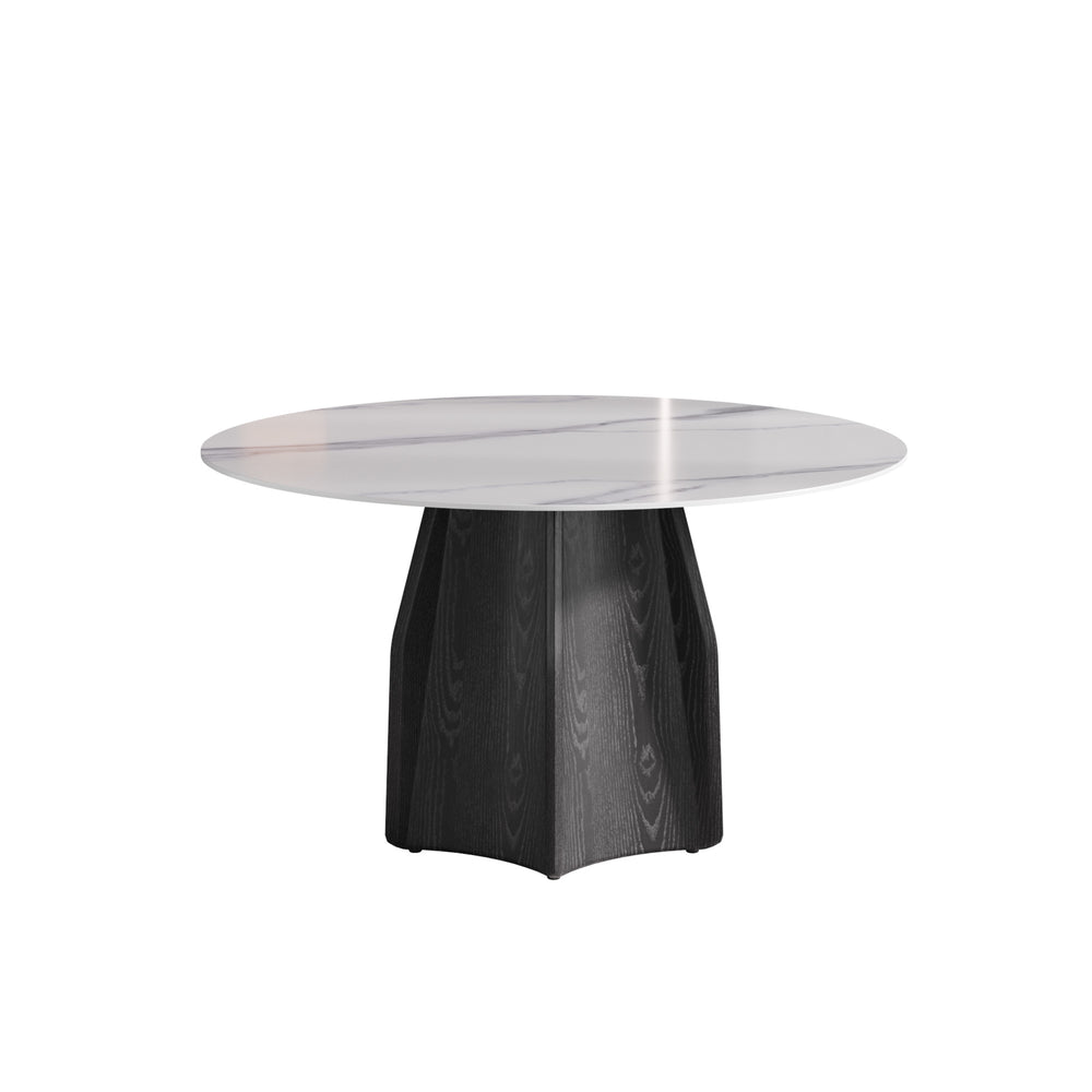 English Elm 53" Round Marble Dining Table – Elegant Sintered Stone Top With Black Solid Wood Base For 6 People W1535S00379