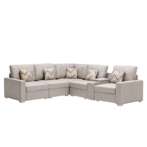 English Elm Nereo Six Piece Modular Sectional Beige Linen with Built in Charging Console B2749S00124