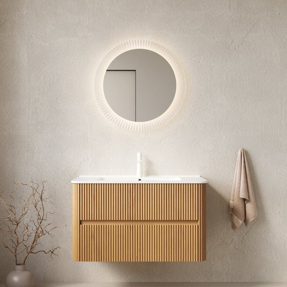 English Elm Noor Floating Bathroom Vanity Oak Veneer Plywood Cabinet Soft Close Drawers W2615P412225