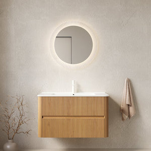English Elm Noor Floating Bathroom Vanity Oak Veneer Plywood Cabinet Soft Close Drawers W2615P412225