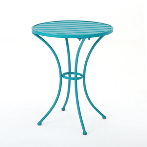 English Elm Christopher Knight Home® - COLMAR 3-Piece Metal Bistro Set for Patio — Weather-Resistant Iron Table & Stackable Armchairs, Slatted Design Teal 56558.00MCT