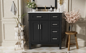 English Elm 30" Freestanding Bathroom Vanity Ceramic Sink Soft Close Cabinet Gray Wood Frame Black N729P427118B
