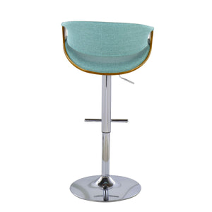 English Elm Curvo Mid-Century Barstool Set of 2 in Teal — Adjustable Swivel, Walnut Arms, Chrome Footrest, Retro Chic B202S00792