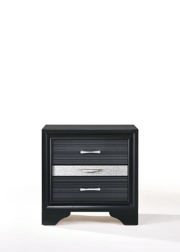 English Elm Naima Black Finish Nightstand with Felt-Lined Jewelry Drawer, Smooth Metal Glide Drawers for Organized Bedrooms B2726P261243