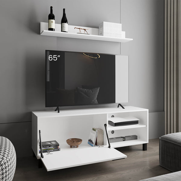 English Elm Bryce Modern TV Stand White - Two-Door Cabinet, Open Shelves, Sturdy MDF, Fits TVs up to 65" B200P335386