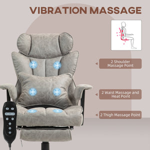 English Elm HOMCOM Heated Massage Executive Office Chair with 6-Point Vibration, Lumbar Support & Footrest Gray W2225P250029