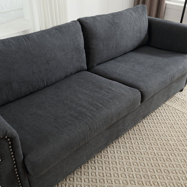 English Elm U_Style Convertible 2-in-1 Sofa Bed Sleeper with Large 63"x70.9" Mattress, Retro Rivet Accent Design DARK GREY W2705S00019