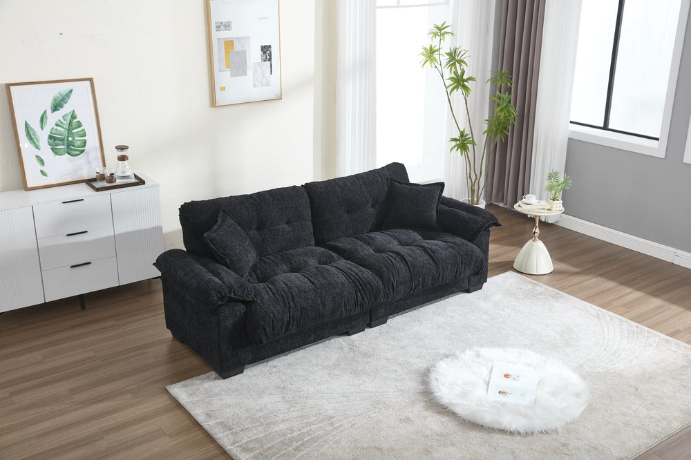 English Elm Casual 3-Seater Chenille Pleated Sofa In Black – Modern Comfort For Living Rooms & Apartments W2100S00213