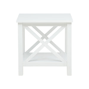 English Elm Square Pine Wood End Table with Open Shelf White Farmhouse Style for Living Rooms B016P473413