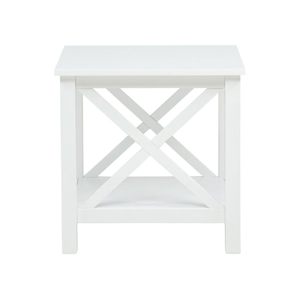 English Elm Square Pine Wood End Table with Open Shelf White Farmhouse Style for Living Rooms B016P473413
