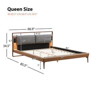 English Elm Christopher Knight Home® - Brown&Gray Leather Queen Bed With Adjustable Led Night Lights & Contemporary Design For Comfort N758D536364D