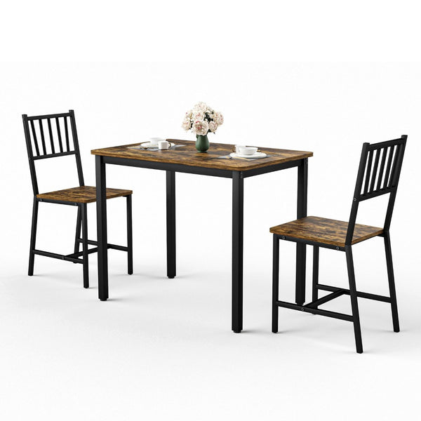 English Elm Dining Table Set 3 Piece Industrial Steel Frame with Melamine Top for Kitchen Nook Rustic Brown W1162P424861