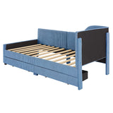 English Elm Twin Size L-Shaped Corduroy Daybed,Upholstered Bed Frame With 2 Storage Drawers,Blue