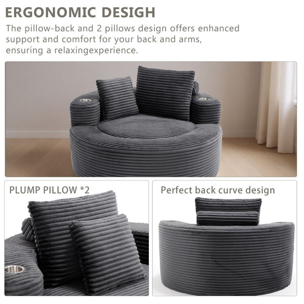 English Elm Round Cloud Sectional Sofa Bed with Memory Foam Cushions for Studio Living Spaces Dark Grey W3224P444286