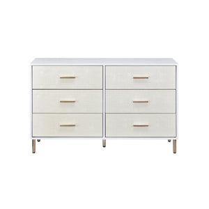 English Elm Myles Champagne & Gold Finish Dresser with Faux Crocodile Drawers, Metal Legs, 6 Storage Drawers B2726P277149
