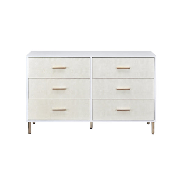 English Elm Myles Champagne & Gold Finish Dresser with Faux Crocodile Drawers, Metal Legs, 6 Storage Drawers B2726P277149