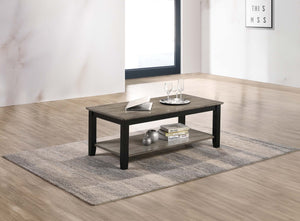English Elm Gray Modern Two-Tone 47" Coffee Table with Walnut Veneer Top, Solid Rubberwood Legs & Shelf Storage B011P396179