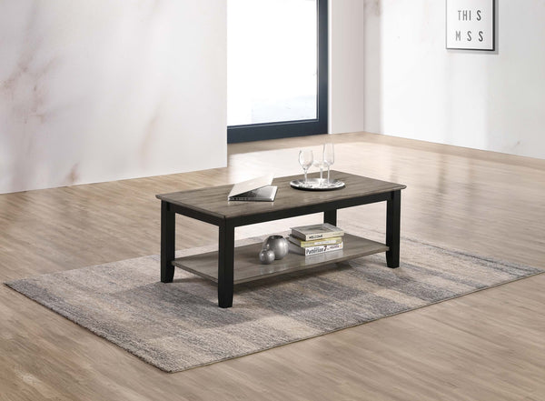 English Elm Gray Modern Two-Tone 47" Coffee Table with Walnut Veneer Top, Solid Rubberwood Legs & Shelf Storage B011P396179
