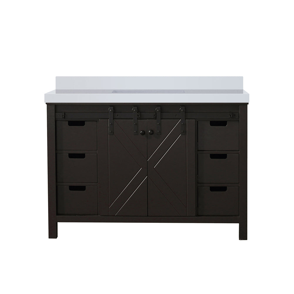 English Elm Brown Solid Wood Bath Vanity 48" W x 22" D with White Quartz Countertop, Soft-Close Drawers and Ample Storage - Scratch Resistant, Pre-Drilled Faucet-Friendly B2731P260027