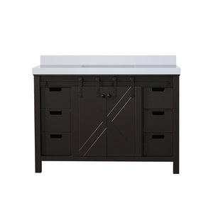 English Elm Brown Solid Wood Bath Vanity 48" W x 22" D with White Quartz Countertop, Soft-Close Drawers and Ample Storage - Scratch Resistant, Pre-Drilled Faucet-Friendly B2731P260027