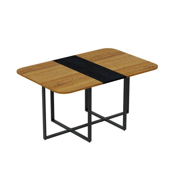 English Elm Modern Dual-surface Dining Table Mdf Top with Marble Wood Grain Black Metal Frame W3875P395610