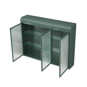 English Elm 3 Door Arched Wall Mounted Glass Cabinet with Wide Top Narrow Bottom Design for Stylish Storage and Display Dark Green W757P221504