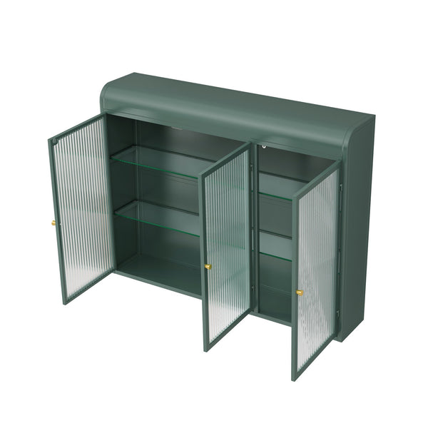 English Elm 3 Door Arched Wall Mounted Glass Cabinet with Wide Top Narrow Bottom Design for Stylish Storage and Display Dark Green W757P221504