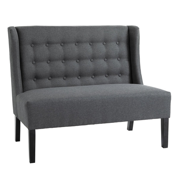 English Elm HOMCOM Mid-Century Wingback Loveseat Linen Upholstered Button-Tufted Two-Seater Sofa with Wood Legs Gray W2225P217478
