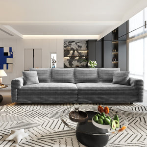 English Elm 102.4 Inch Plush Corduroy Cloud Sofa Deep Seat Four Person Convertible Lounge for Living Room Grey W1885S00269