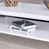 English Elm Double Rectangular Coffee Table. The Board Surface Is Mdf, With White Stickers, and Both Sides Are Transparent Tempered Glass. Suitable For Living Room, Bedroom and Other Occasions.