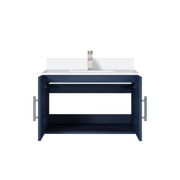 English Elm Navy Wood Bath Vanity 30" W x 22" D with White Quartz Top, Soft-Close Storage & Chrome Faucet Set B2731P258583