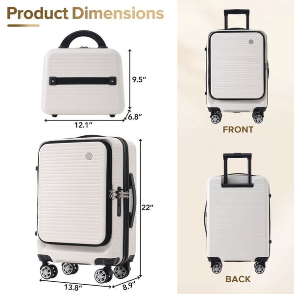 English Elm Carry-on Abs Hard Shell Suitcase with Front Access Pocket Usb Port Spinner Wheels PP314954AAK