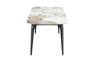English Elm Modern Sintered Stone Rectangular Dining Table with Gold Accent Metal Base W3493P436837