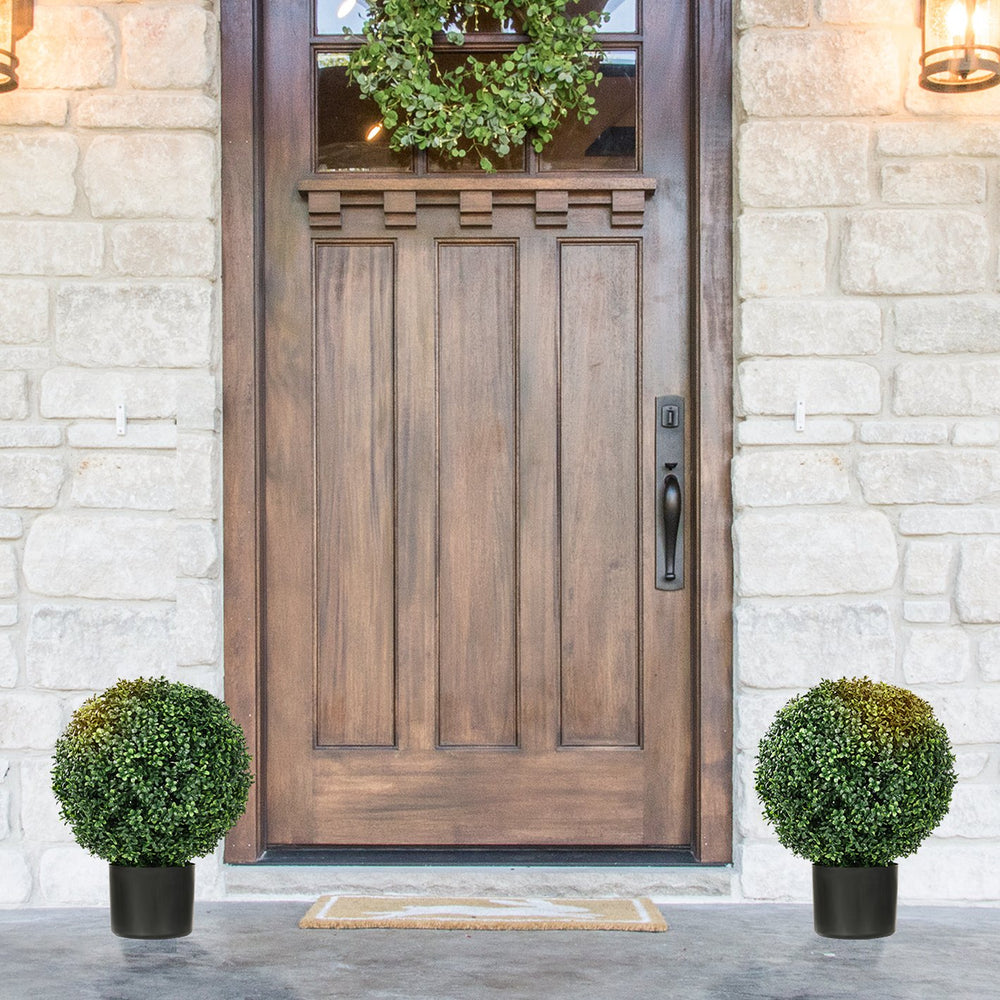 English Elm Homcom Set Of 2 20.5" Lifelike Boxwood Topiary Trees For Indoor/Outdoor Decor, Low Maintenance Greenery W2225P217289